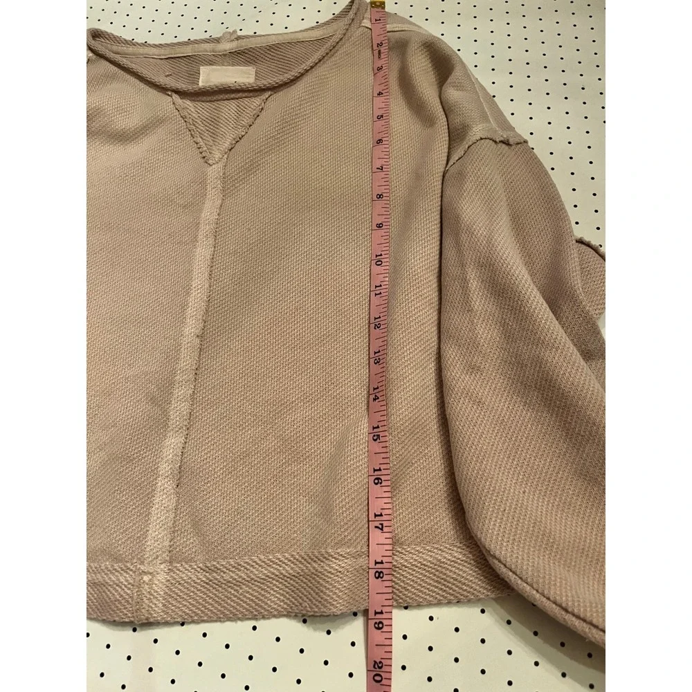 Aerie Sweatshirt Womens XS Dusty Pink Oversized Cropped Raw Seam Inside Out